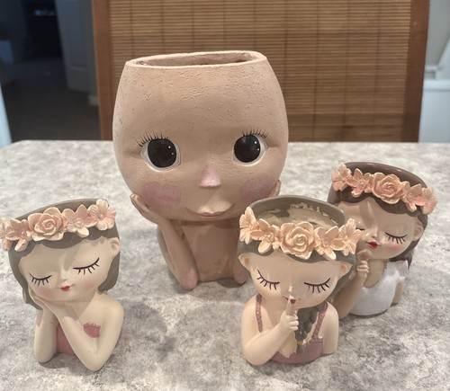Girl face head planters set - head, of